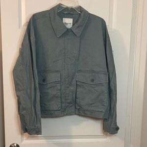 Madewell Faded River Blue Cropped Cargo Jacket SZ XXL Utility Chino 100% Cotton